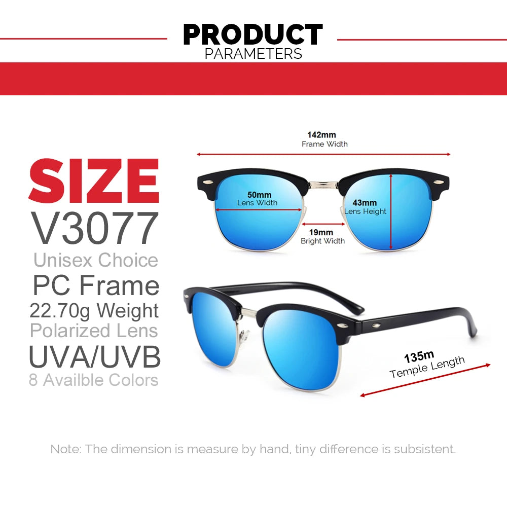 Vivibee classique carré lunettes de soleil féminin verres de soleil polarisé homme bleu miroir lentilles du conducteur de qualité supérieure
