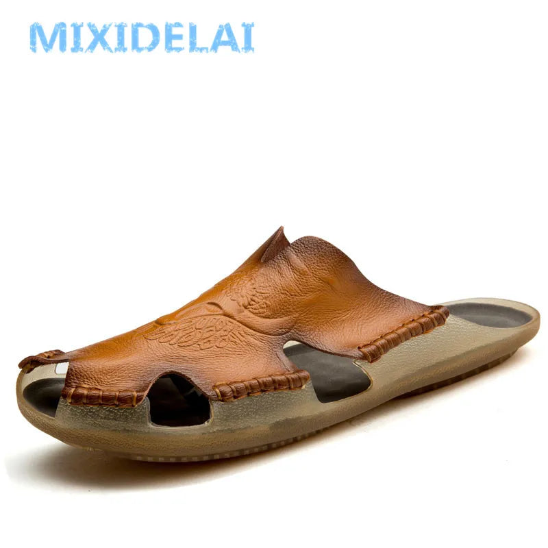 Mixidelai nova kakovostna usnja usnja nedrseči moški moški na plaži sandali udobni poletni čevlji moški copati klasika moški flip flops