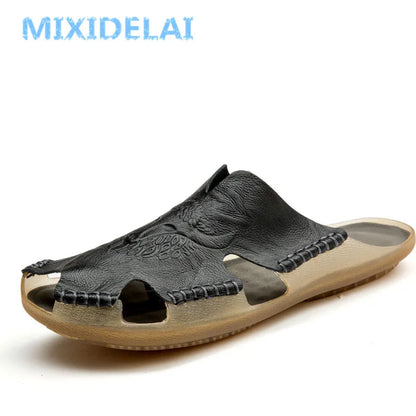 Mixidelai nova kakovostna usnja usnja nedrseči moški moški na plaži sandali udobni poletni čevlji moški copati klasika moški flip flops