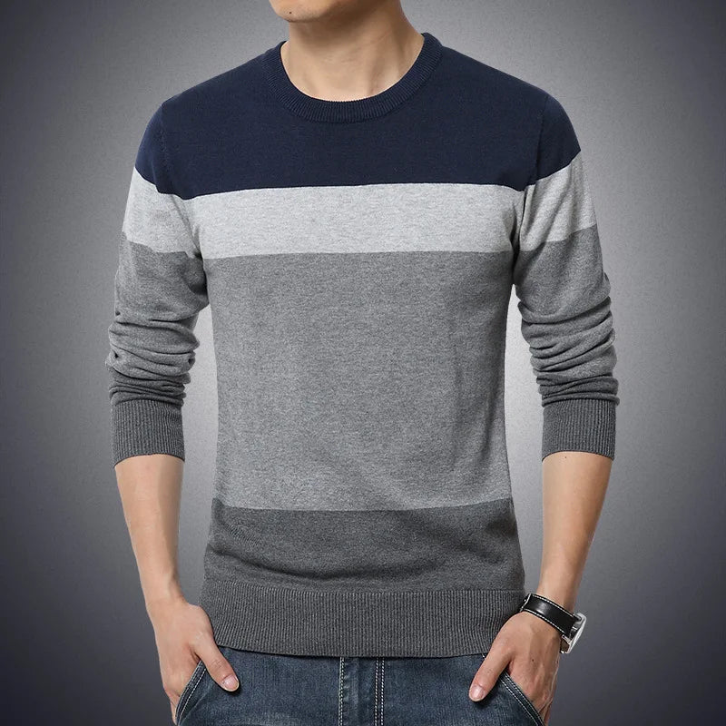 2025 őszi alkalmi férfi pulóver O-nyakú csíkos vékony fitneszkék férfi pulóverek pulóverek pulóver férfiak pull homme m-4xl