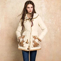 ARTKA 2018 Winter New Women's 90% White Duck Down Thick Coat Drawstring Patch Embroidery Pockets Vintage Down Jacket ZK10073Q