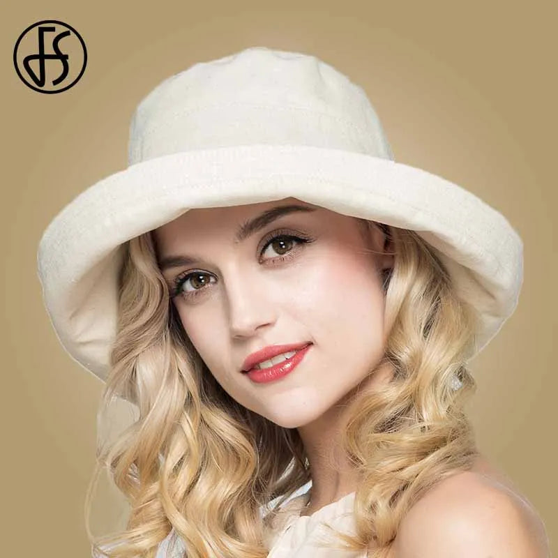 FS Summer Womens Cotton Wide Brim Sun Hats Foldable Casual Viseira Feminina Fashion Sun Visor Caps Bucket Hat Chapeu Feminino