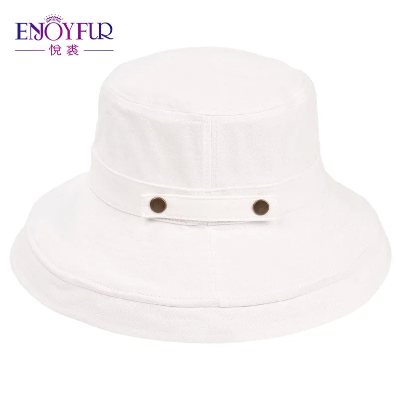 ENJOYFUR Summer Cotton Sun Hats For Women Wide Brim And Breathable Bucket Hats Youth Fashion Caps