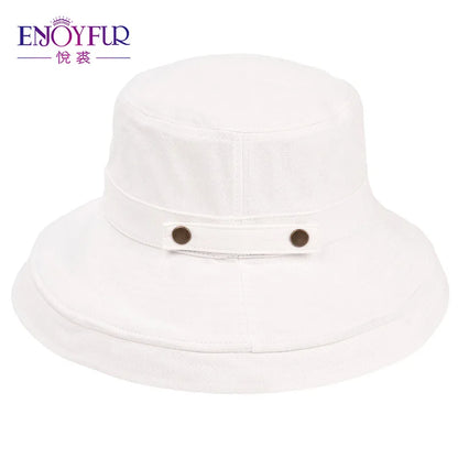 ENJOYFUR Summer Cotton Sun Hats For Women Wide Brim And Breathable Bucket Hats Youth Fashion Caps