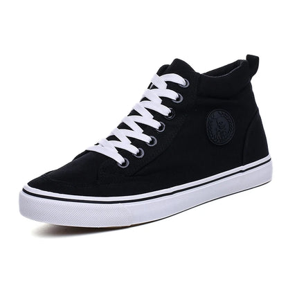 Sko menn Spring Autumn Lace-Up High Top Style Men Vulcanize Shoes Fashion Flats Youth Men Canvas Shoes Sneakers