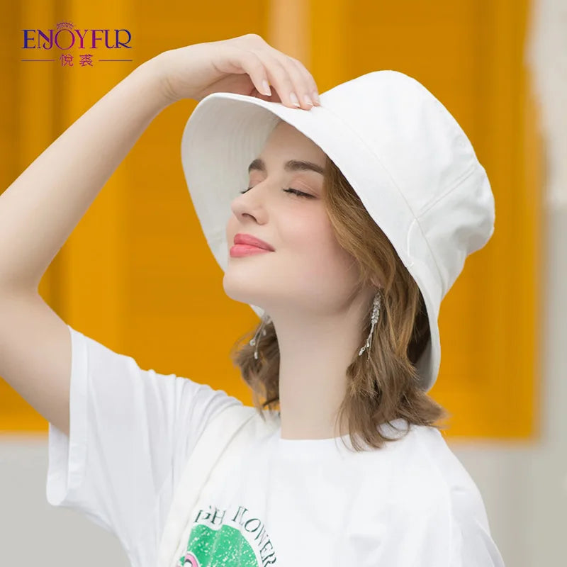 ENJOYFUR Summer Cotton Bucket Hat For Women Hip Hop Outdoor Caps Fishermen Sun hats