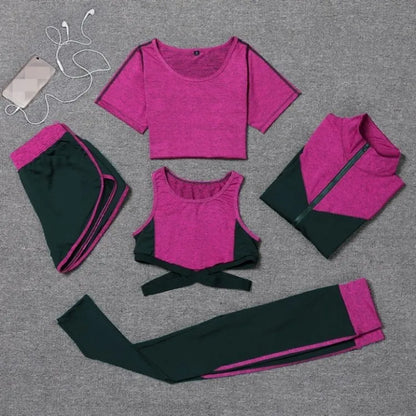 5pcs Training Womens Tracksuits Breathable Gym Wear Elastic Slim Quick Dry Compression Suit Outdoor Fitness Woman Sport Clothes