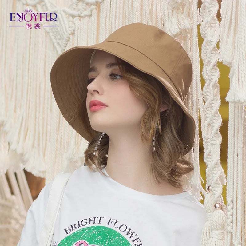 ENJOYFUR Summer Cotton Bucket Hat For Women Hip Hop Outdoor Caps Fishermen Sun hats