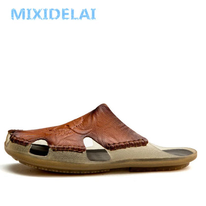 Mixidelai nova kakovostna usnja usnja nedrseči moški moški na plaži sandali udobni poletni čevlji moški copati klasika moški flip flops