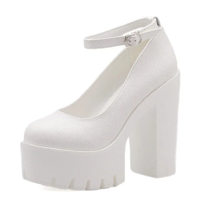 Gdgydh spring autumn casual high-heeled shoes sexy ruslana korshunova thick heels platform pumps Mary Janes Black White Size 42