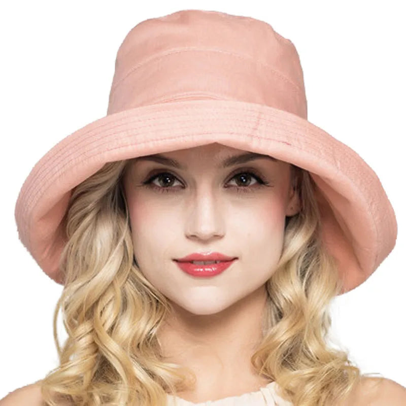 FS Summer Womens Cotton Wide Brim Sun Hats Foldable Casual Viseira Feminina Fashion Sun Visor Caps Bucket Hat Chapeu Feminino