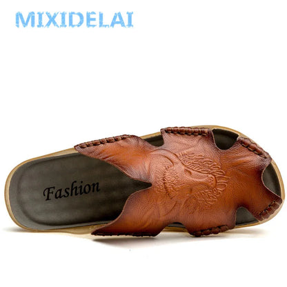 Mixidelai nova kakovostna usnja usnja nedrseči moški moški na plaži sandali udobni poletni čevlji moški copati klasika moški flip flops