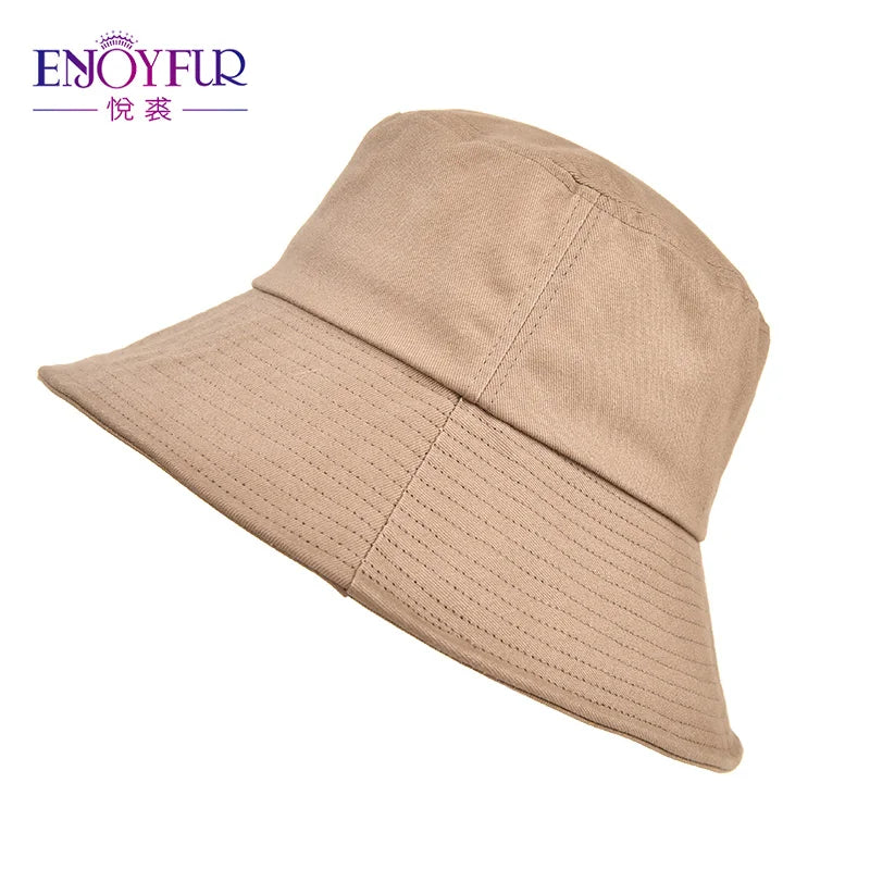 ENJOYFUR Summer Cotton Bucket Hat For Women Hip Hop Outdoor Caps Fishermen Sun hats
