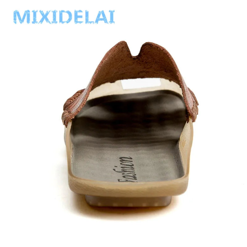 Mixidelai nova kakovostna usnja usnja nedrseči moški moški na plaži sandali udobni poletni čevlji moški copati klasika moški flip flops