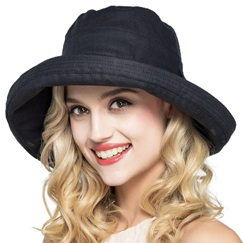 FS Summer Womens Cotton Wide Brim Sun Hats Foldable Casual Viseira Feminina Fashion Sun Visor Caps Bucket Hat Chapeu Feminino