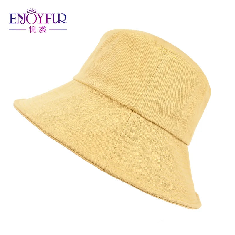 ENJOYFUR Summer Cotton Bucket Hat For Women Hip Hop Outdoor Caps Fishermen Sun hats