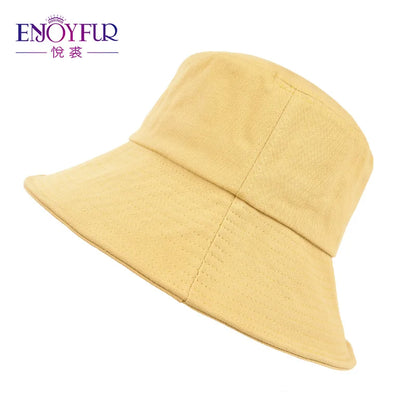 ENJOYFUR Summer Cotton Bucket Hat For Women Hip Hop Outdoor Caps Fishermen Sun hats