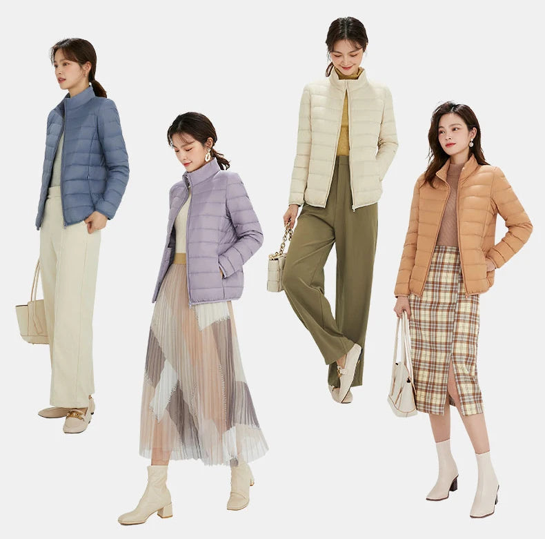 Woman High Quality Ultra Light 90% White Duck Down Jackets Women Long Sleeve Parkas Soft Fabric Short Tops Coat Windbreaker 4XL