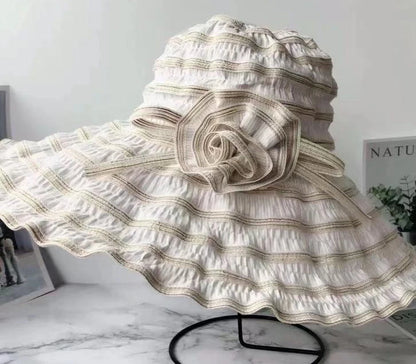 HT1676 2018 New Fashion Women Hat Korea Style Flower Packable Large Wide Brim Hat Anti-UV Adjustable Ladies Floppy Beach Sun Hat