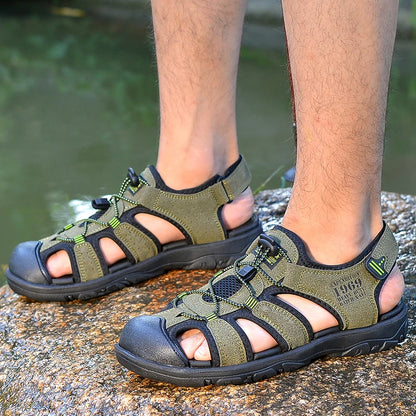 Casual Men Outdoor Sandals Summer Breathable Flat Sole Beach Shoes Comfort Soft Walking Hiking Sandals Athletic Male Shoes 2020