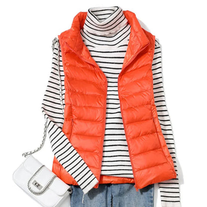 2023 New Ultra Light Down Vest Women Short Vest Windproof Lightweight Warm Waistcoat Female Sleeveless White Duck Down Coat