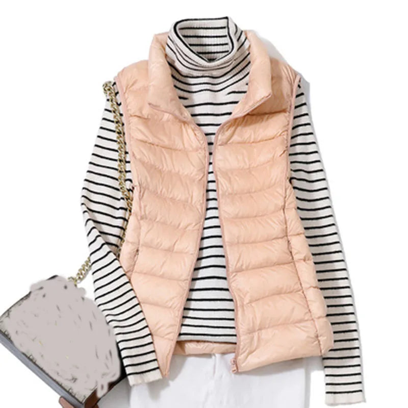 2023 New Ultra Light Down Vest Women Short Vest Windproof Lightweight Warm Waistcoat Female Sleeveless White Duck Down Coat