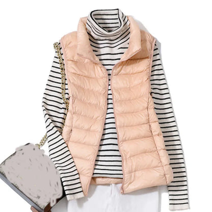 2023 New Ultra Light Down Vest Women Short Vest Windproof Lightweight Warm Waistcoat Female Sleeveless White Duck Down Coat