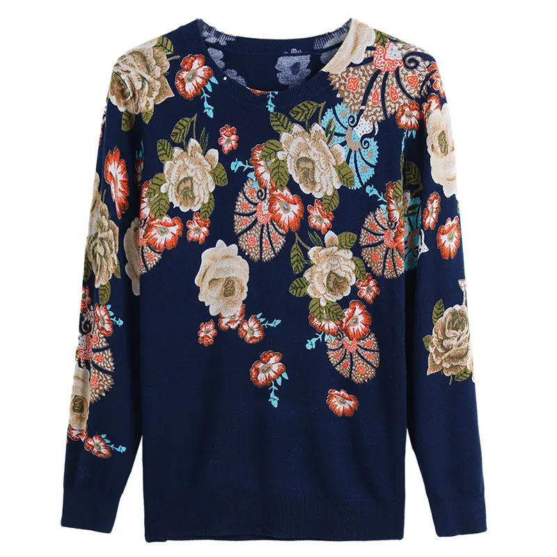 YISU 2021 New Fashion Casual Spring Autumn Women Sweater O-Neck Printing Long sleeve Tops  Female Jumper Loose Knitted pullover