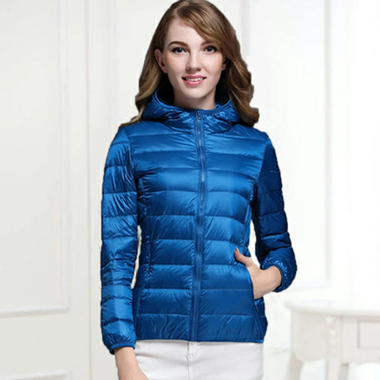 Hoody Duck Down Jacket Women Fashion Puffer Coat Autumn Zipper Ultra Light Warm Coat Female Out Portable XXXL Down Jacket Winter