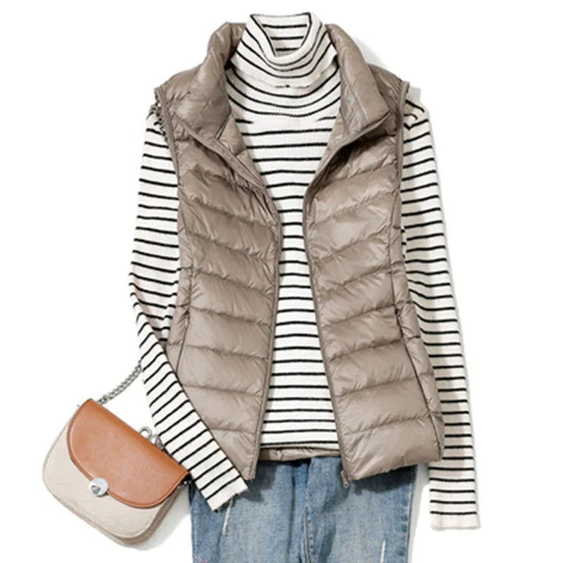 2023 New Ultra Light Down Vest Women Short Vest Windproof Lightweight Warm Waistcoat Female Sleeveless White Duck Down Coat