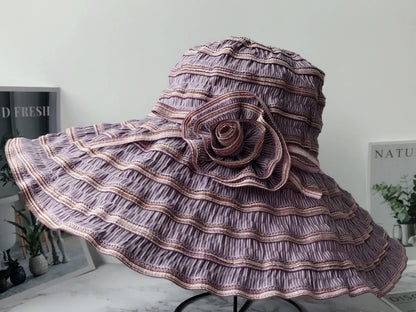 HT1676 2018 New Fashion Women Hat Korea Style Flower Packable Large Wide Brim Hat Anti-UV Adjustable Ladies Floppy Beach Sun Hat