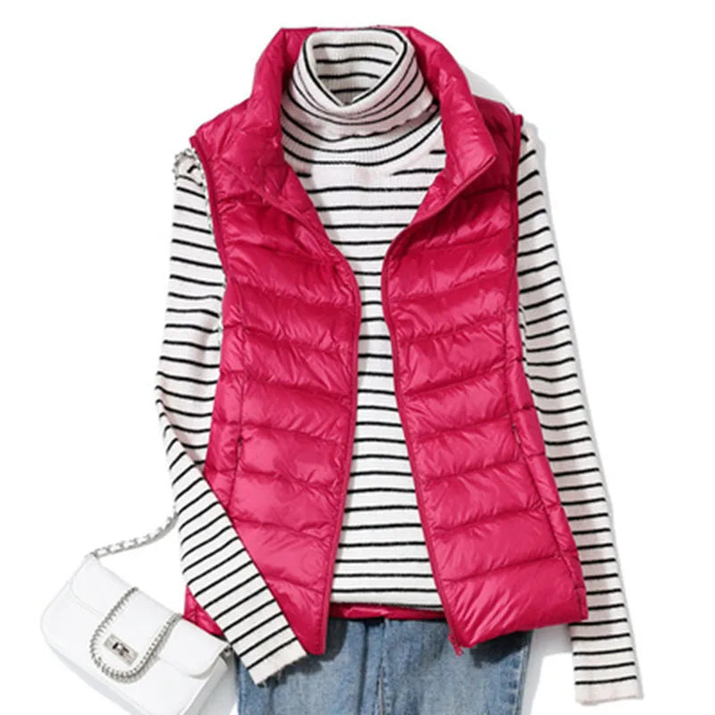 2023 New Ultra Light Down Vest Women Short Vest Windproof Lightweight Warm Waistcoat Female Sleeveless White Duck Down Coat