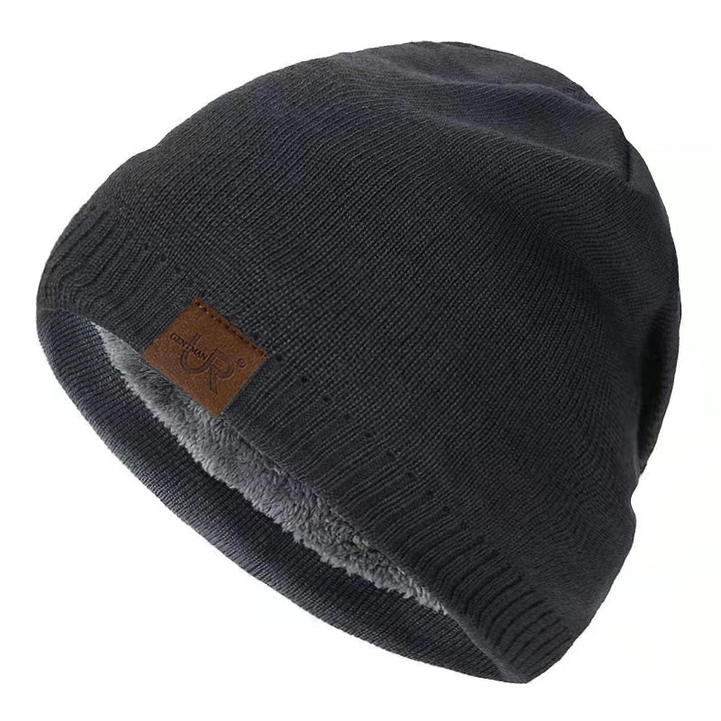 Unisex brýnni labal vetrarhúfur Solid litur prjónaðir hattar fyrir karla og konur Beanie Cap Outdoor Bæta við skinnfóðri hlýjar íþróttahúfur