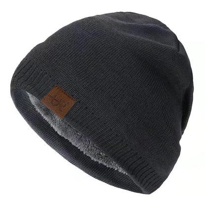 Unisex brýnni labal vetrarhúfur Solid litur prjónaðir hattar fyrir karla og konur Beanie Cap Outdoor Bæta við skinnfóðri hlýjar íþróttahúfur