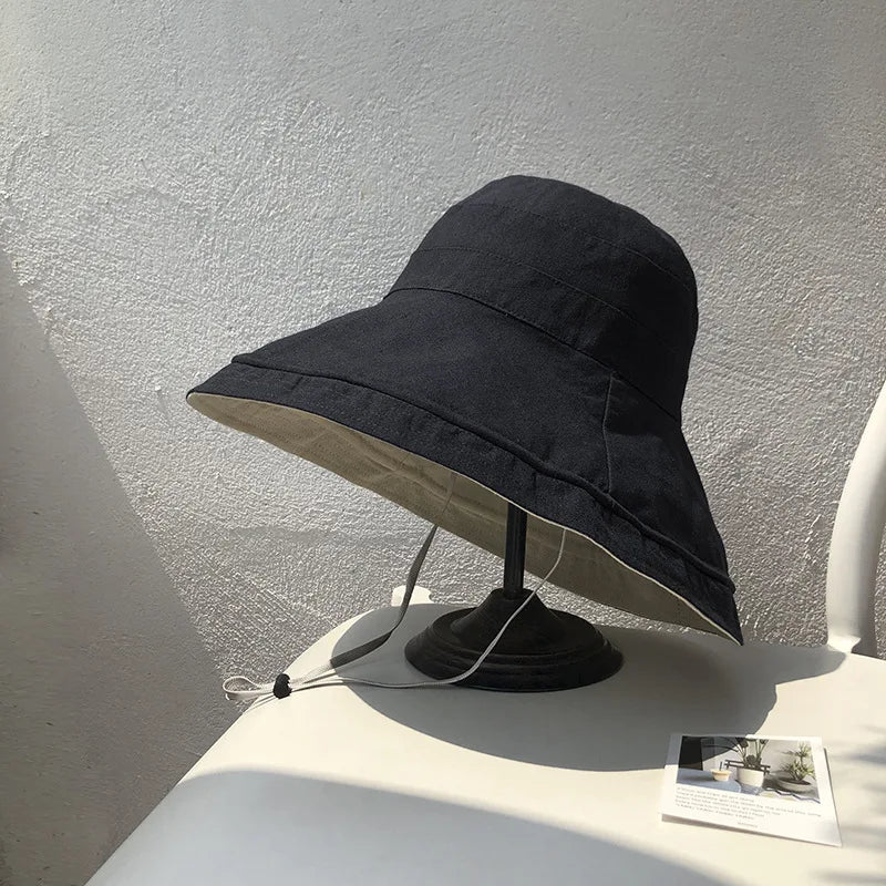 K22 Bucket Hat Fashion All-match Women's Panama Summer Hat Big Brim Sun Hat Double-Sided Fisherman Hat Sun Protection Sun Visor