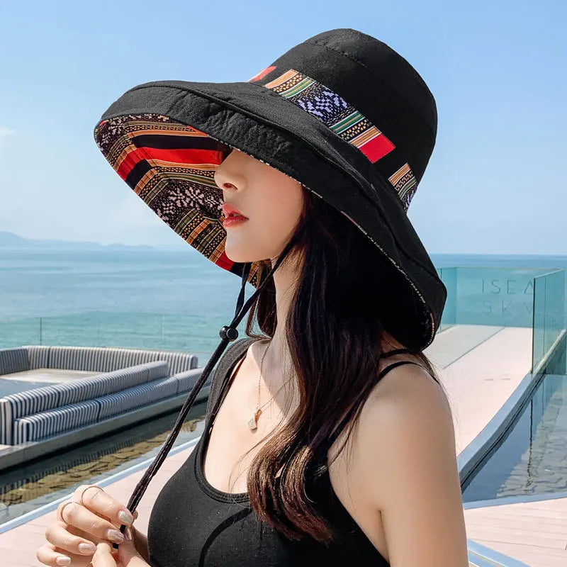 S02 Bucket Hat Summer Women's Sun Hat Version av den stora Brim Fisherman Hat Foldbar dubbelsidig Sun Protection Fashion Panama
