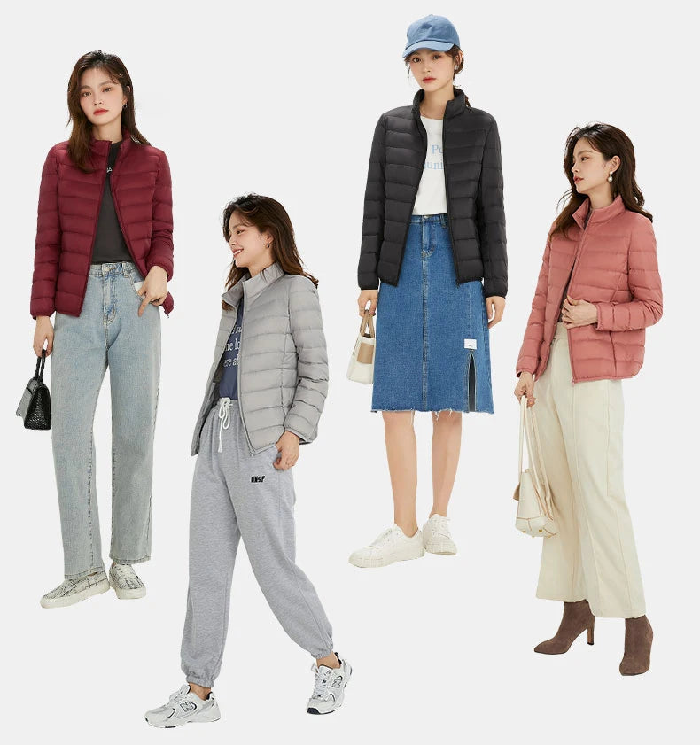 Woman High Quality Ultra Light 90% White Duck Down Jackets Women Long Sleeve Parkas Soft Fabric Short Tops Coat Windbreaker 4XL