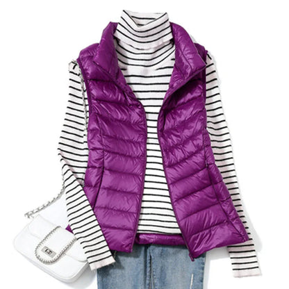 2023 New Ultra Light Down Vest Women Short Vest Windproof Lightweight Warm Waistcoat Female Sleeveless White Duck Down Coat