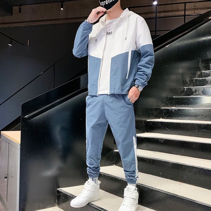2025 Men Tracksuit Casual Joggers Hooded Sportswear Jackets And Pants 2 Piece Sets Hip Hop Running Sports Suit