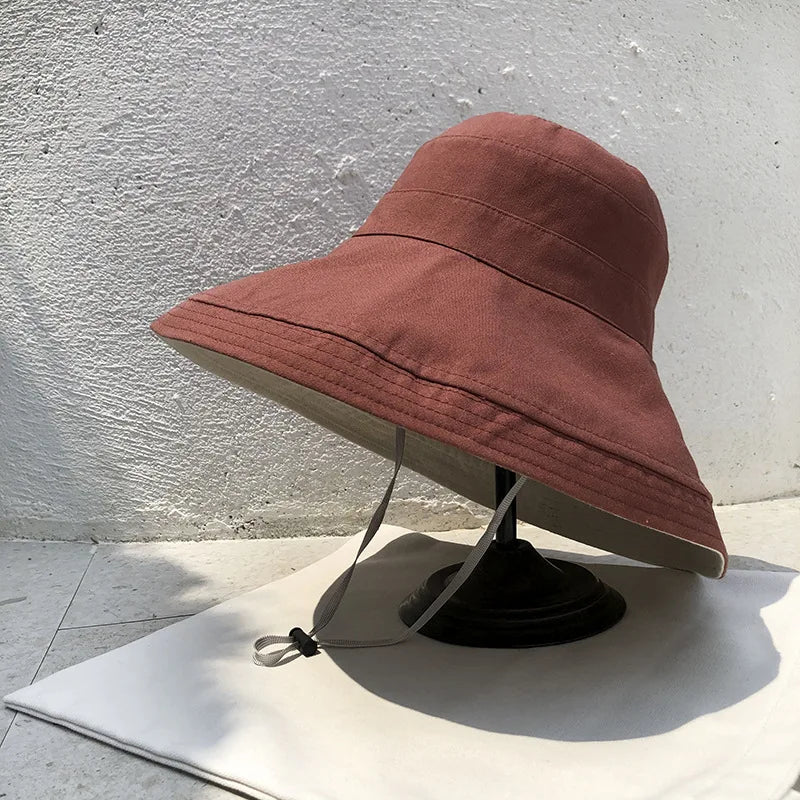K22 Bucket Hat Fashion All-match Women's Panama Summer Hat Big Brim Sun Hat Double-Sided Fisherman Hat Sun Protection Sun Visor