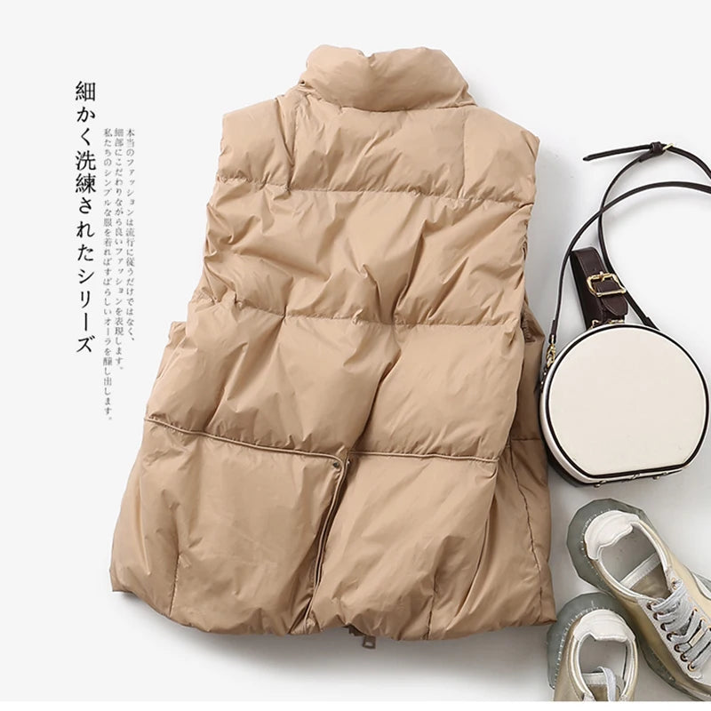 2022 New Body Warmer Women's Down Vest Jacket Loose White Duck Down Thick Waistcoat Vest Zipper Sleeveless Coat For Women