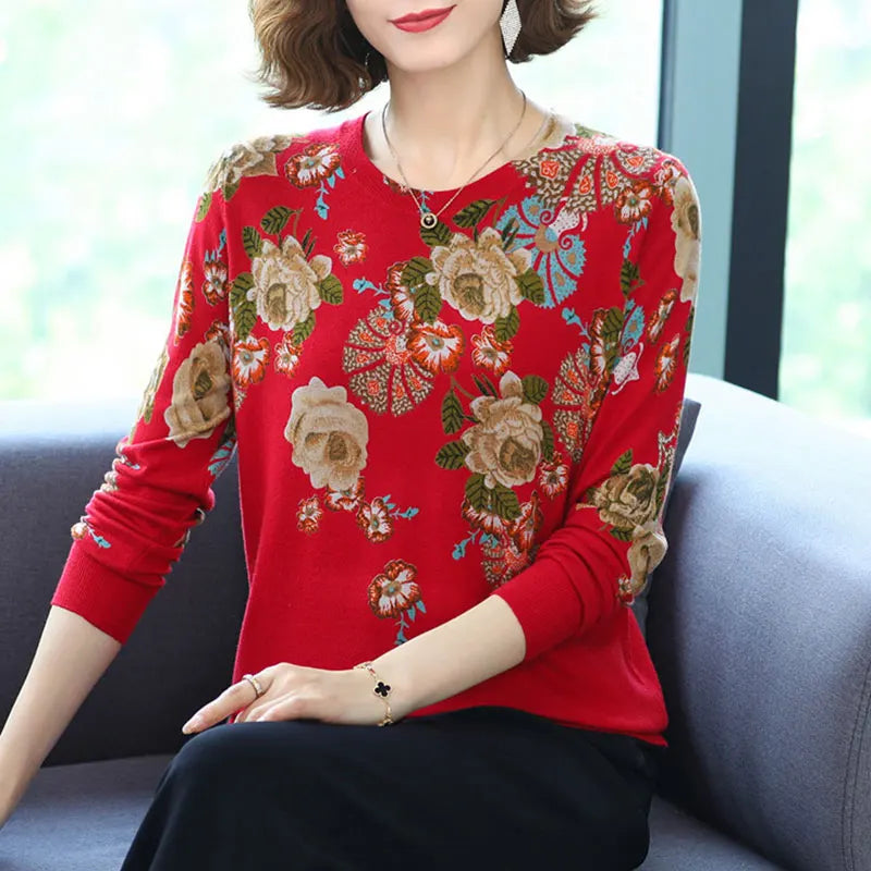YISU 2021 New Fashion Casual Spring Autumn Women Sweater O-Neck Printing Long sleeve Tops  Female Jumper Loose Knitted pullover