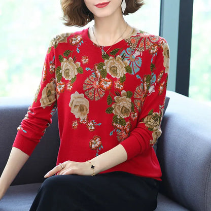 YISU 2021 New Fashion Casual Spring Autumn Women Sweater O-Neck Printing Long sleeve Tops  Female Jumper Loose Knitted pullover