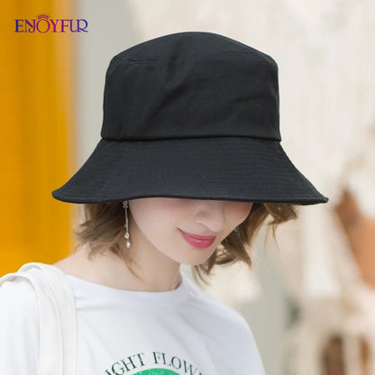 ENJOYFUR Summer Cotton Bucket Hat For Women Hip Hop Outdoor Caps Fishermen Sun hats