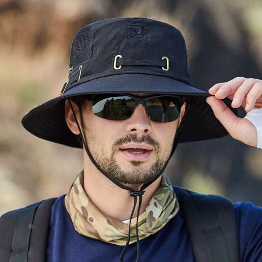 W22 Fisherman Hat Men and Women Mesh Holes Breathable Outdoor Fishing Mountaineering Sun Hat  Casual  Summer New Style