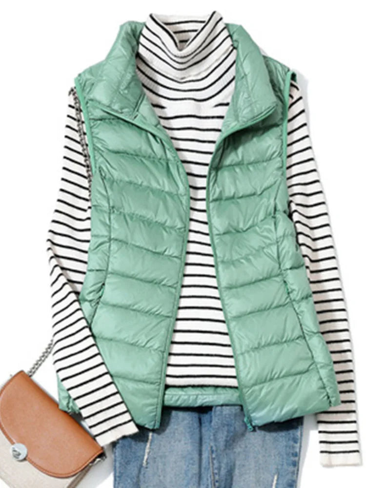 2023 New Ultra Light Down Vest Women Short Vest Windproof Lightweight Warm Waistcoat Female Sleeveless White Duck Down Coat