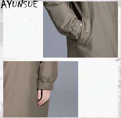 AYUNSUE White Duck Down Puffer Jacket Women Clothing 2024 Long Down Coats New in Outerwears Winter Windproof and Warm Coat Парки