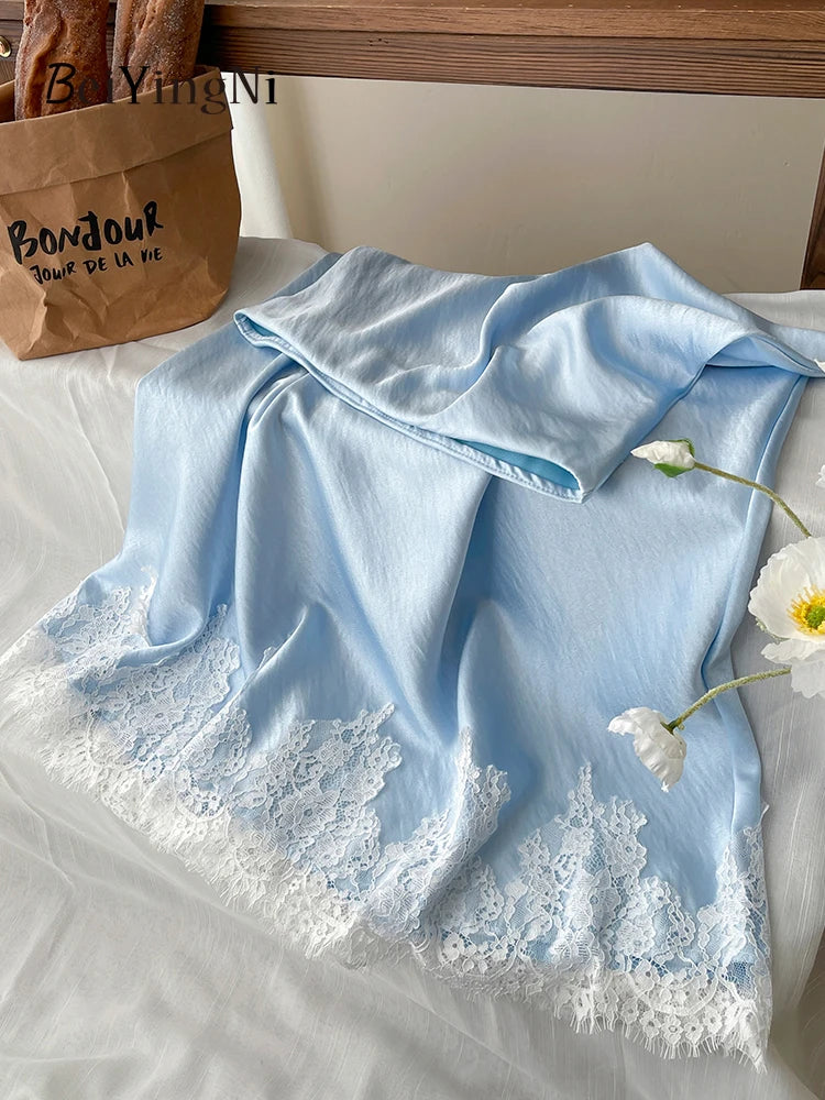 Beiingni francés elegante satén sirena falda mujeres primavera de verano de verano paquete de mosaico cadera largas faldas de línea de línea damas faldas