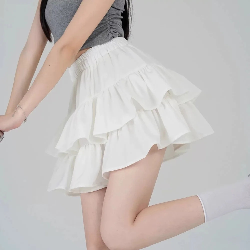 Vara kawaii mini fustă a-line fustă adorabilă flirty cu talie înaltă plasture patchwork lolita rochie de bal y2k haine coreene dulci pentru femei