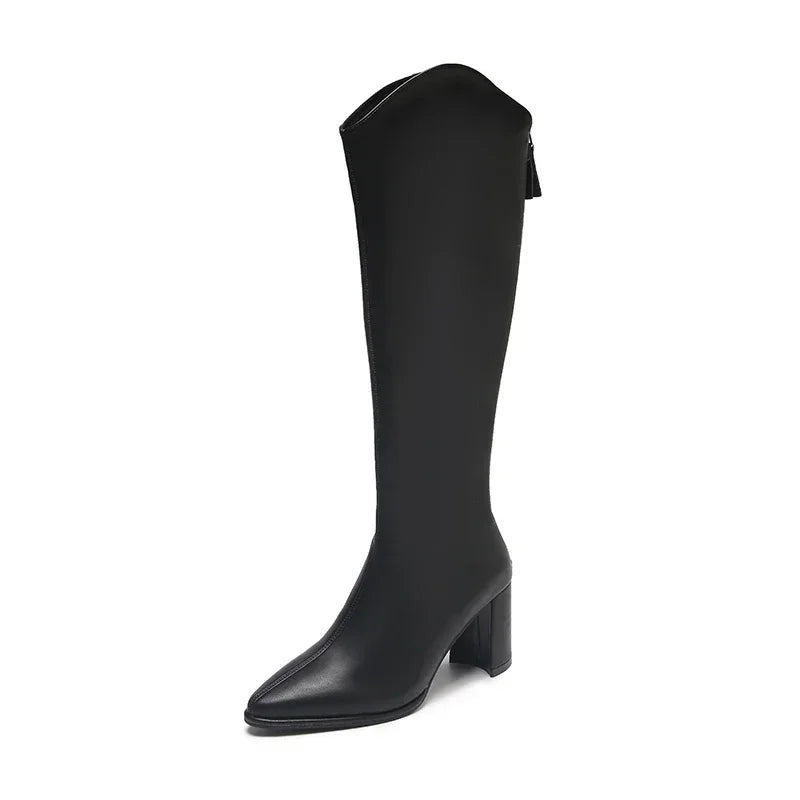 Plus size 34-43 Nuove stivali da donna con cerniera spessa con tacchi alti semplici Stivali invernali autunnali Stivali invernale